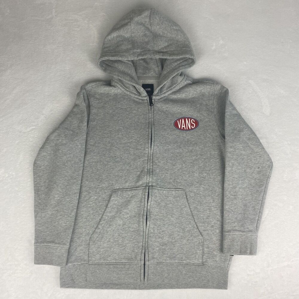 Vans Zip Up Sweater Kids Medium Gray Hooded Logo Sweatshirt Classic Fit Casual